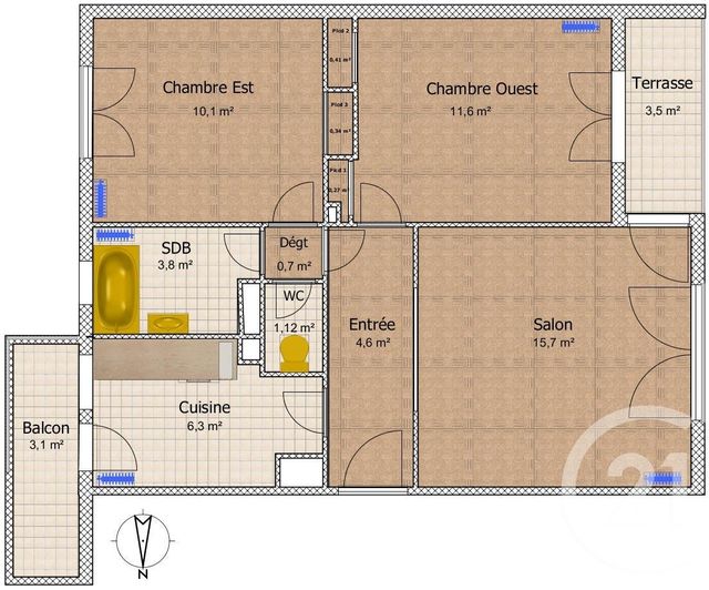 Appartement à vendre - 3 pièces - 55.0 m2 - MELUN - 77 - ILE-DE-FRANCE - Century 21 Cerim